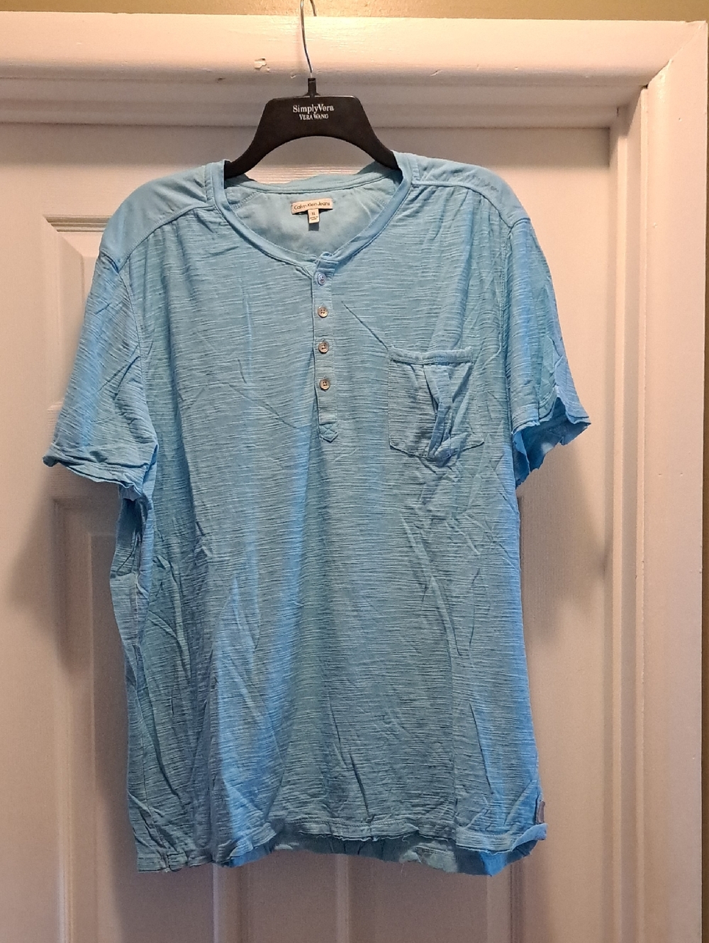 Calvin Klein Jeans Men’s Short Sleeve Henley - Light Blue